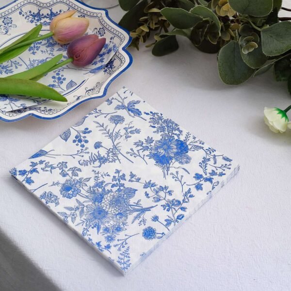 Paper Cocktail Napkins with French Toile Print White/Blue