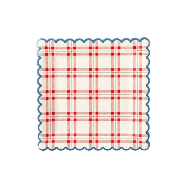 Square Plaid Scallop Paper Plate - 图片 2