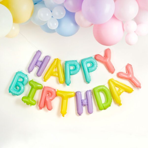 Pastel Happy Birthday Foil Balloon Garland - 图片 2