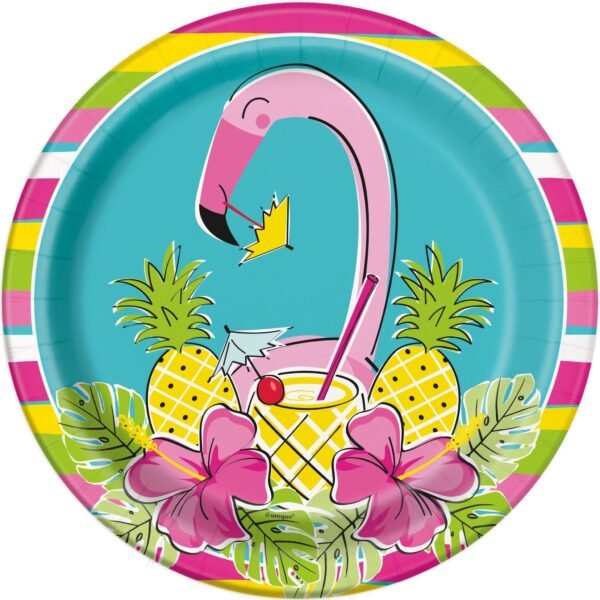 9" Tropical Pink Flamingo Party Plates