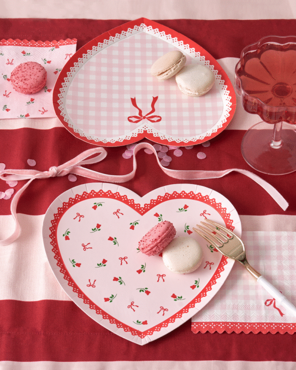 Lace Gingham & Bows Heart Shaped Plates - 图片 4