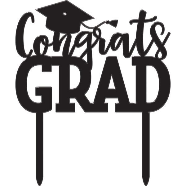 Black "Congrats Grad" Graduation Cake Topper - 图片 2