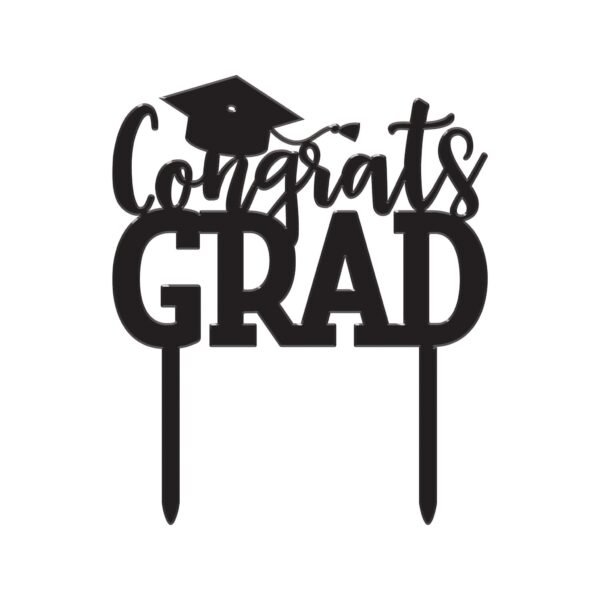 Black "Congrats Grad" Graduation Cake Topper