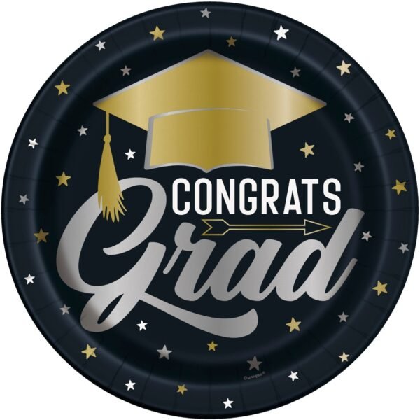 Black & Gold Graduation Party Paper Plates, Napkins & Confetti - 图片 3