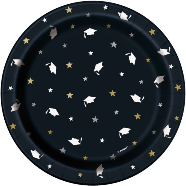 Black & Gold Graduation Party Paper Plates, Napkins & Confetti - 图片 4