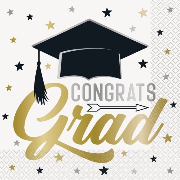Black & Gold Graduation Party Paper Plates, Napkins & Confetti - 图片 5