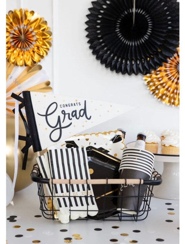 Black & White Striped Congratulations Guest Towel Napkins - 图片 3