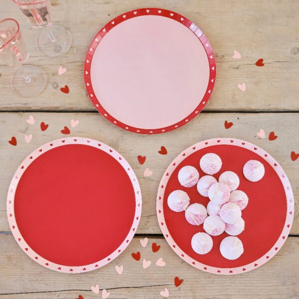 Red & Pink Heart Print Party Plates - 图片 3