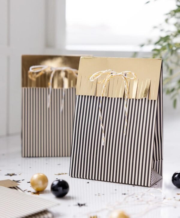 Striped Favor Bags Gold Foil Fringe - 图片 2