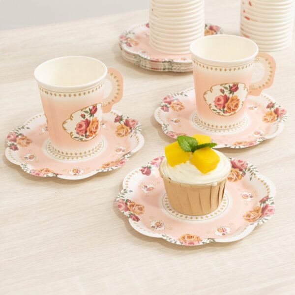 Vintage Disposable Tea Party Paper Cups and Saucers - 图片 8