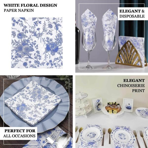 Paper Cocktail Napkins with French Toile Print White/Blue - 图片 4