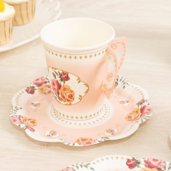 Vintage Disposable Tea Party Paper Cups and Saucers - 图片 3
