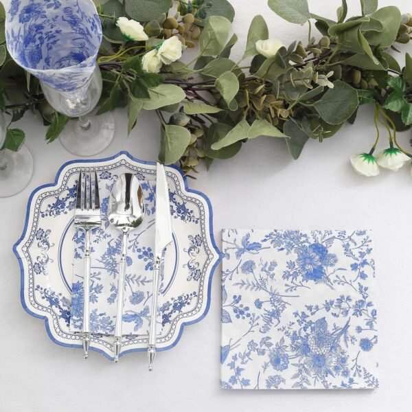 Paper Cocktail Napkins with French Toile Print White/Blue - 图片 2