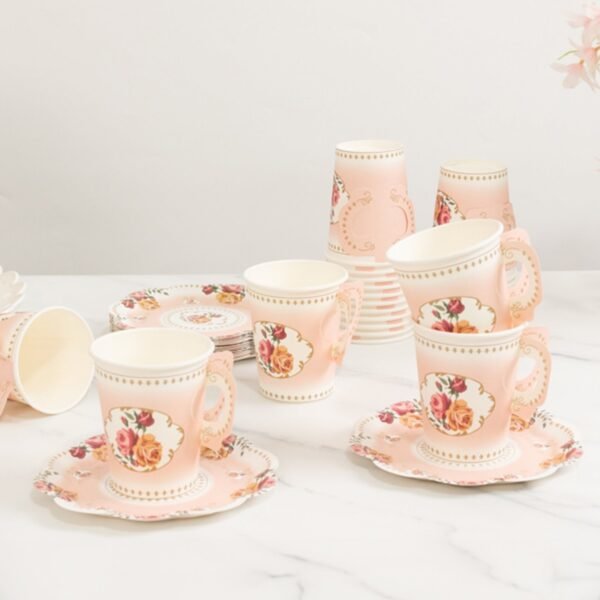Vintage Disposable Tea Party Paper Cups and Saucers - 图片 5
