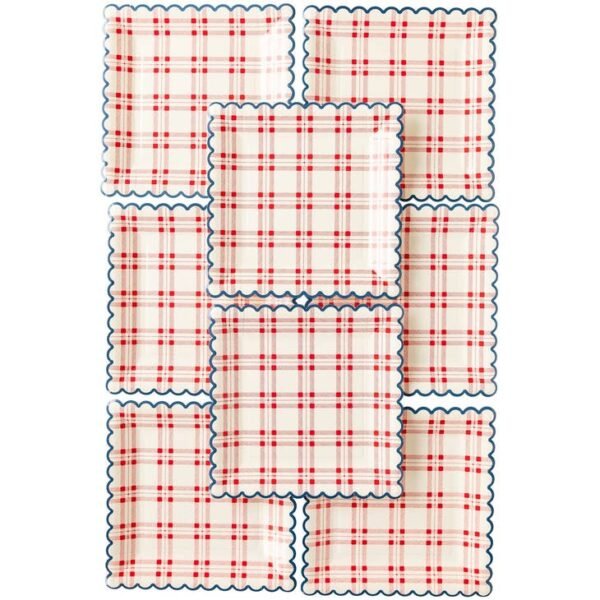 Square Plaid Scallop Paper Plate - 图片 3
