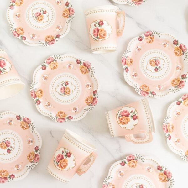 Vintage Disposable Tea Party Paper Cups and Saucers - 图片 9