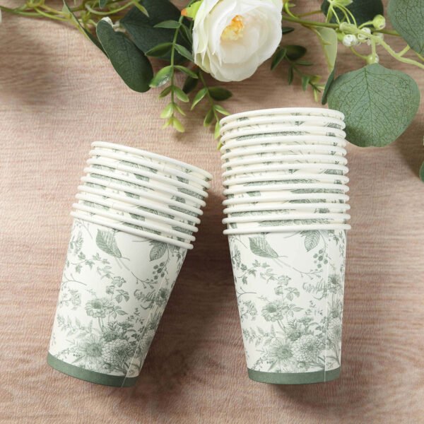 9oz White Sage Green Disposable Paper Cups - 图片 10