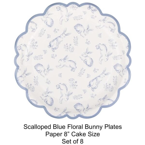 Floral Blue Bunny Paper Dessert Plates - 图片 3