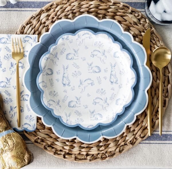 Floral Blue Bunny Paper Dessert Plates - 图片 2