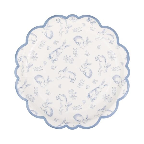 Floral Blue Bunny Paper Dessert Plates