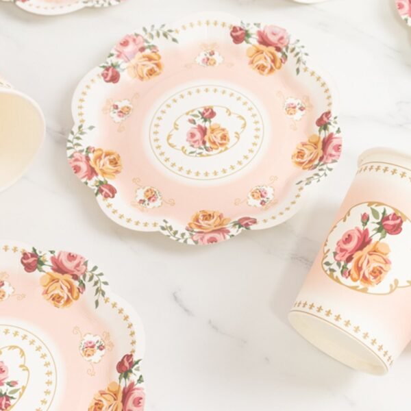 Vintage Disposable Tea Party Paper Cups and Saucers - 图片 10