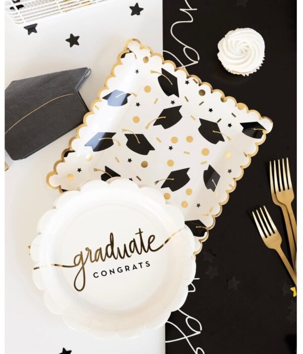Gold Foil Scalloped Congrats Graduate Paper Plates - 图片 2