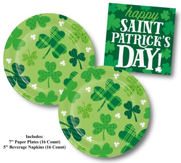 Green Shamrock St. Patricks Plates & Napkins (16 Guests) - 图片 2