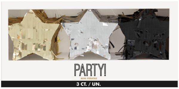 Mini Black, Gold & Silver Star Piñatas - 图片 2