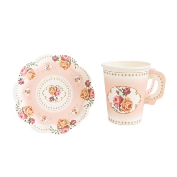 Vintage Disposable Tea Party Paper Cups and Saucers - 图片 6