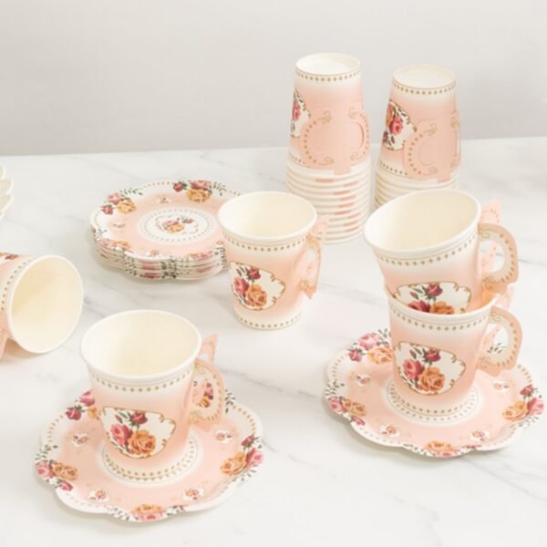 Vintage Disposable Tea Party Paper Cups and Saucers - 图片 4