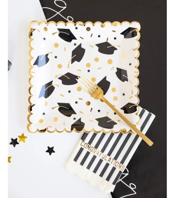 Scalloped Paper Dinner Graduation Caps Plates - 图片 2