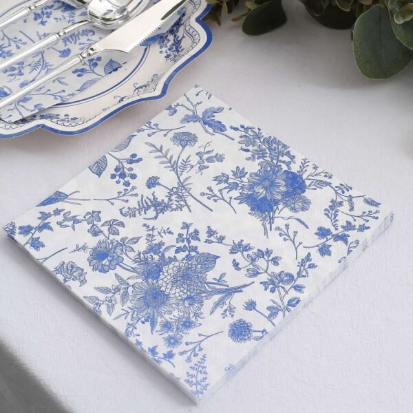 Paper Cocktail Napkins with French Toile Print White/Blue - 图片 5