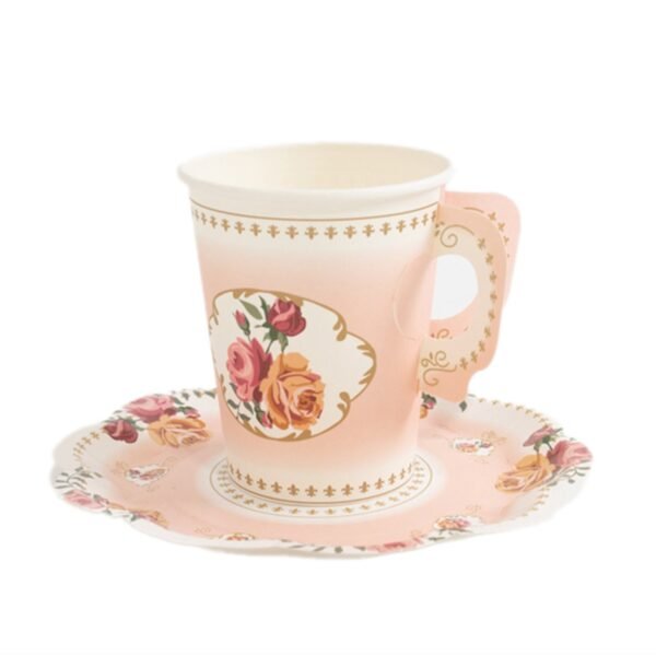 Vintage Disposable Tea Party Paper Cups and Saucers