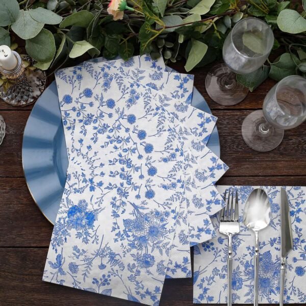 Paper Cocktail Napkins with French Toile Print White/Blue - 图片 6