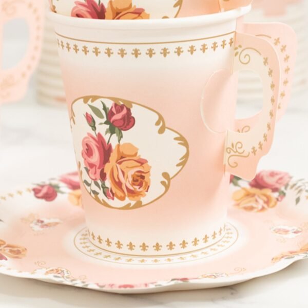 Vintage Disposable Tea Party Paper Cups and Saucers - 图片 11