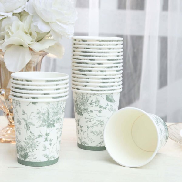 9oz White Sage Green Disposable Paper Cups - 图片 8