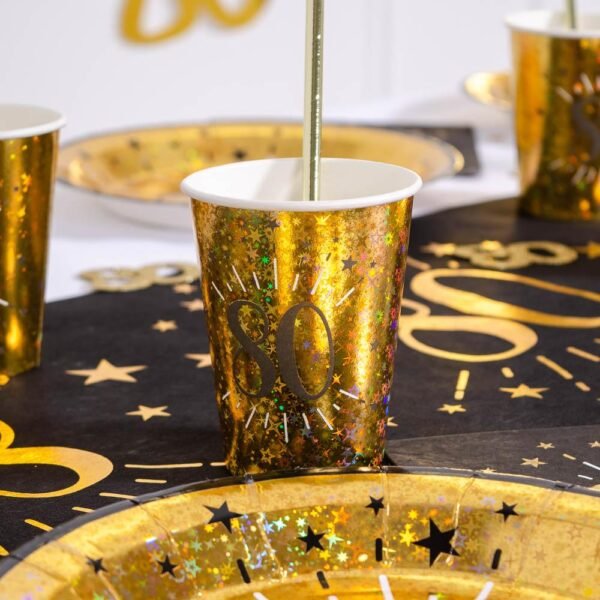80th Birthday Black & Gold Sparkle Cups (x10) - 图片 2