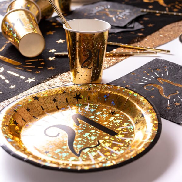 21st Birthday Black & Gold Sparkle Cups (x10) - 图片 3