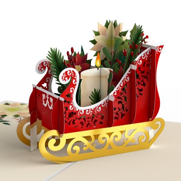 Holiday Poinsettia Sleigh Pop-Up Card - 图片 2