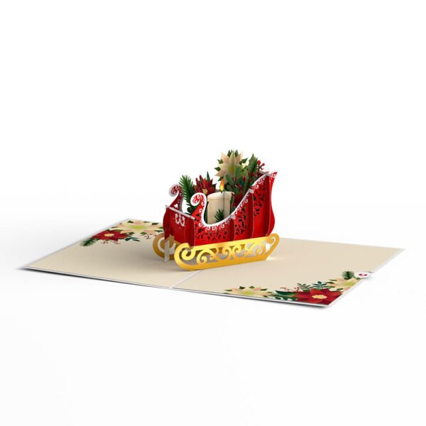 Holiday Poinsettia Sleigh Pop-Up Card - 图片 3
