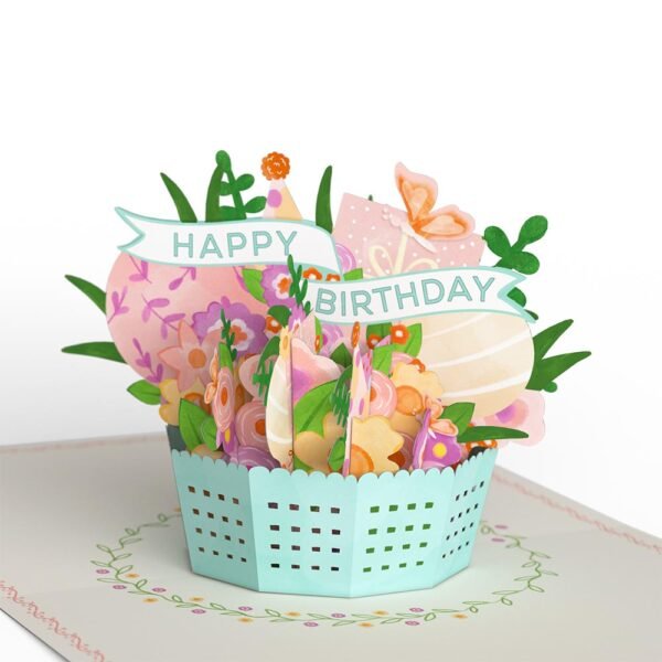 Delicate Floral Happy Birthday Basket Paperpop Card® - 图片 2