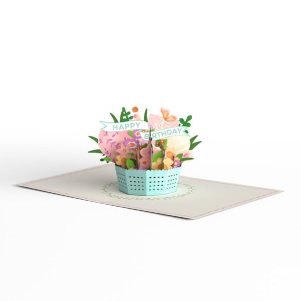 Delicate Floral Happy Birthday Basket Paperpop Card® - 图片 3