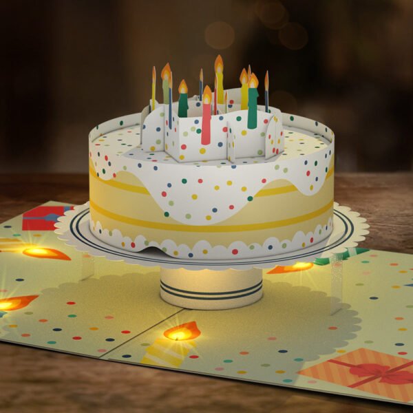 Happy Birthday Confetti Cake Music and Lights Pop-Up Card - 图片 2