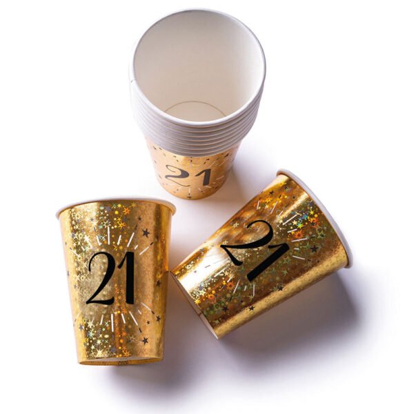 21st Birthday Black & Gold Sparkle Cups (x10) - 图片 2
