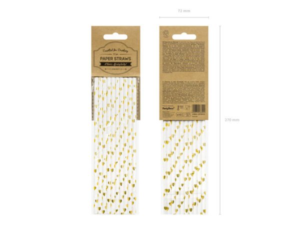 Gold Metallic Heart Paper Straws 10ct - 图片 3