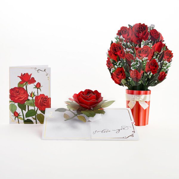 I Love You Roses Pop-Up Card & Bouquet Bundle