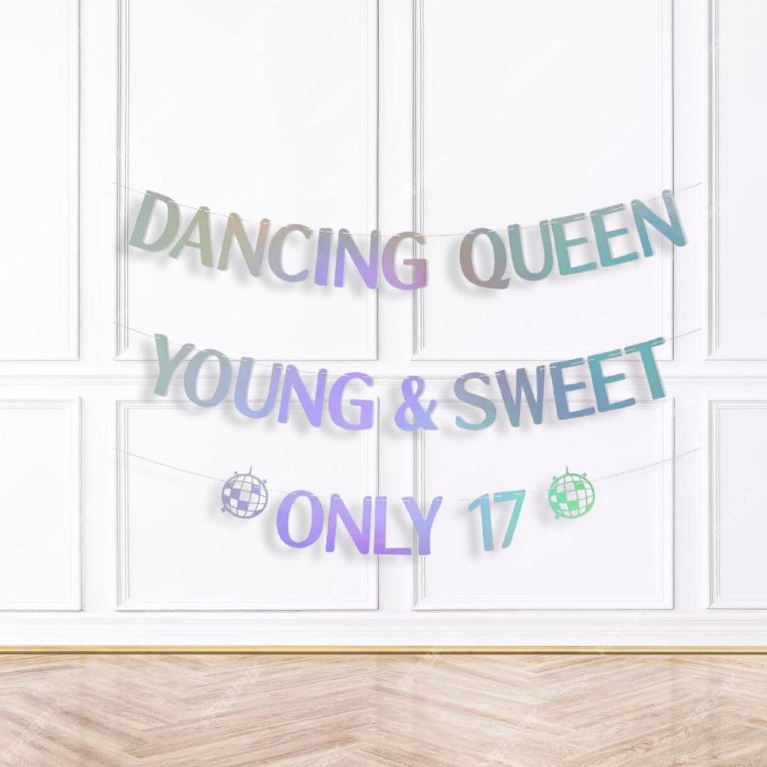 Dancing Queen Young & Sweet Only 17th Birthday Party Banner Decoration Party Girls Birthday
