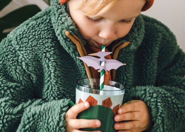 Green & White Striped Pterodactyl Paper Straws 6ct - 图片 3