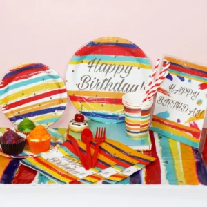 Real custom printed paper plates, cups and napkins production sample by Damai Party