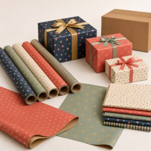 Custom printed gift wrapping paper rolls and sheets for wholesale private-label sourcing